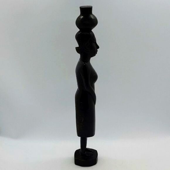 Tanganyika African Carved Wood Tribal Woman & Jug - Picture 10 of 11